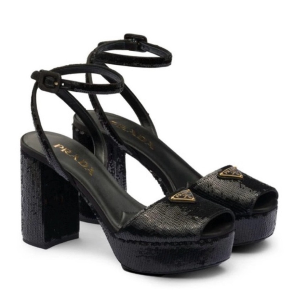 Prada Black Sequin Platform Heels